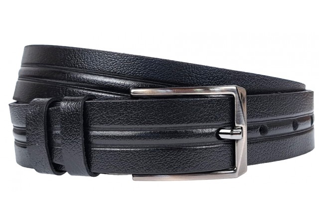 Curea barbati, eleganta, pentru costum, din piele naturala, Negru, 3.5cm - CK49N